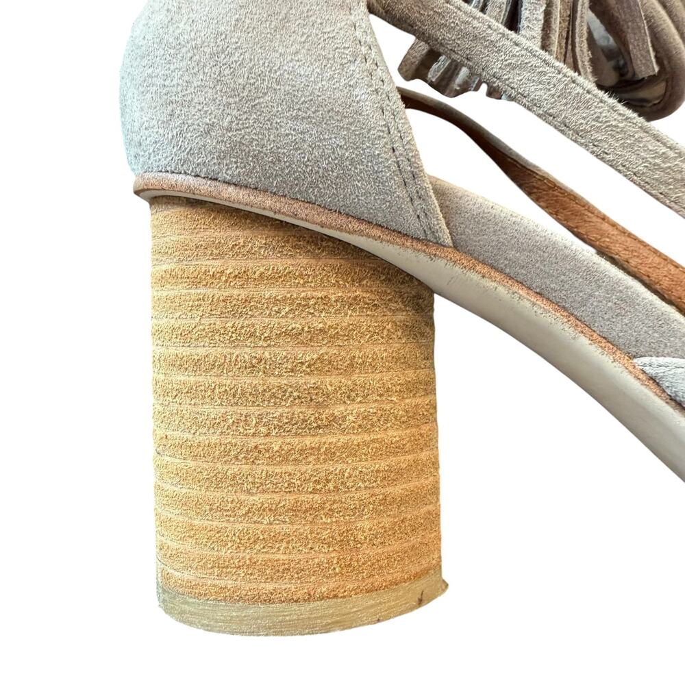 Jeffrey Campbell Women’s Despina tan heeled caged strappy sandal, tassels, 7 - Picture 5 of 8
